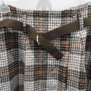 Fashion Classic Womens Wool Blend Skirt Brown Rust Cream Plaid Brown Belt Size-L